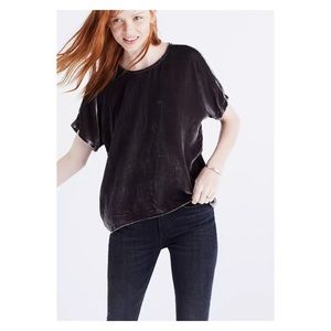 Madewell Gray Velvet Bow Back Top